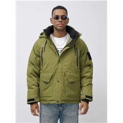 Куртка спортивная мужская зимняя с капюшоном цвета хаки 25321Kh