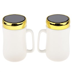 Кружка фарфоровая "Сердца" 480мл, д7,9см h13,5см, глянцевая глазурь, с деколью, цвет - белый, пластмассовая, винтовая крышка, герметичная, с силиконовым уплотнителем, д/горла 6,3см, д/основания 6см, набор 2 штуки, в подарочной коробке (Китай)