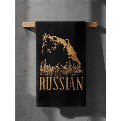 Полотенце махровое Этель Russian, 50×90 см, 100% хлопок, 420 г/м², чёрно-золотое