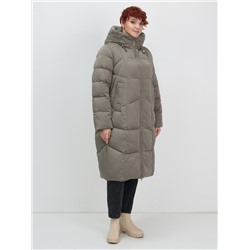 Пальто зимнее утепленное с капюшоном женское светло-коричневого цвета 7702SK