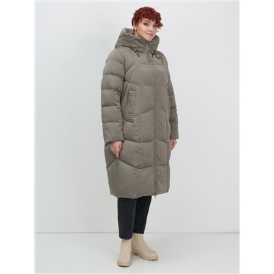 Пальто зимнее утепленное с капюшоном женское светло-коричневого цвета 7702SK