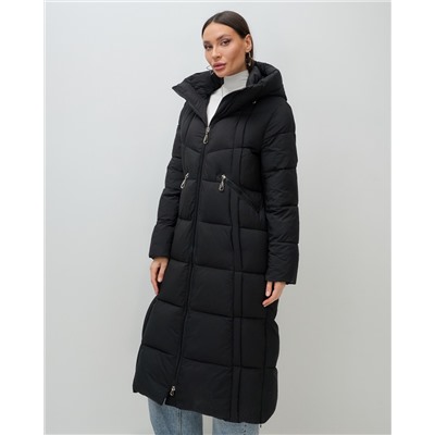 Пальто зимнее утепленное с капюшоном женское черного цвета 7729Ch