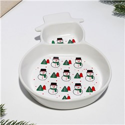 Менажница керамическая «Снеговики», 14×20×3 см, цвет белый