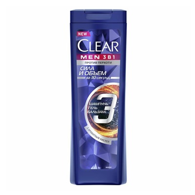 CLEAR МУЖСКОЙ   Шампунь 400 мл. Против Перхоти 3 в 1 Объем и Сила