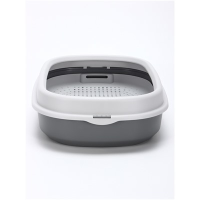 Лоток для кошек Фур-Мур 48х35,5 см с сеткой и бортом ,Soft-touch, смоки