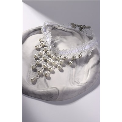 Чокер «Александрия» кружево, бусины, цвет белый, L=30 см