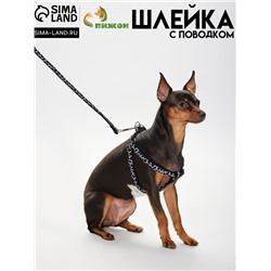 Комплект прошитый "Жираф", ширина 1 см, поводок 120 см, шлейка 23-35 см, чёрно-белый