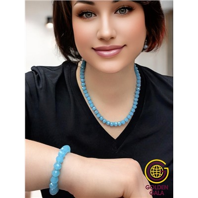 Набор бижутерии из хрусталя (бусы, браслет, серьги) Цвет матовый голубой