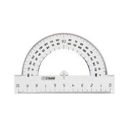 Транспортир 10см, 180° СТАММ, пластиковый, прозрачный, бесцветный