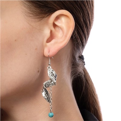 Серьги ассорти «История» скрученное перо, цвет голубой в чернёном серебре