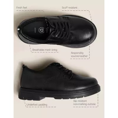 Kids' Leather Elastic Lace School Shoes (8 Small - 1 Large)
