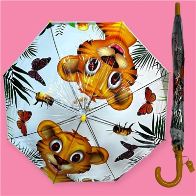 Зонт-трость детский прозрачный с рисунком полуавтомат Арт 2007/2