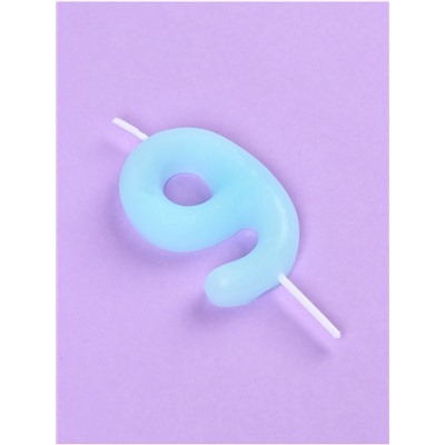 Свеча в торт "Неоновое сияние", цифра "9", светящаяся голубая, 9 см