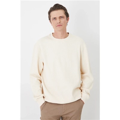 Longsleeve bawełniany męski z fakturą kolor beżowy