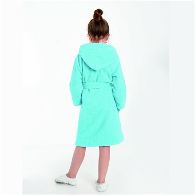 Халат детский махровый с капюшоном бирюзовый