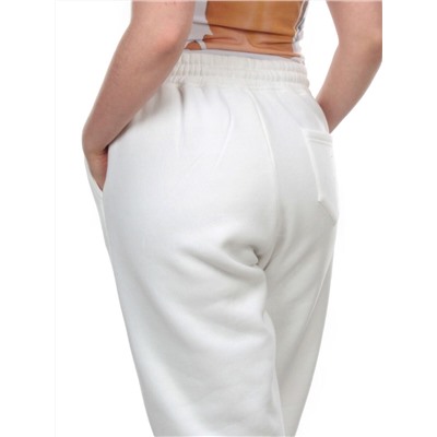 M045 WHITE Брюки спортивные женские на флисе (100% хлопок) 7986