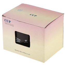 Кружка фарфоровая "Котик" 350мл, д9,5см h7,8см, матовая глазурь, с деколью, цвет - черный, силиконовая крышка, цвет - черный, д/горла 9,2см, д/основания 9см, в подарочной коробке (Китай)