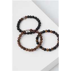 Bransoletki męskie z drewnem i kamieniami naturalnymi (3-pack) kolor multicolor