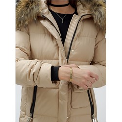 Куртка женская зимняя с мехом енот премиум класса бежевого цвета 3215B