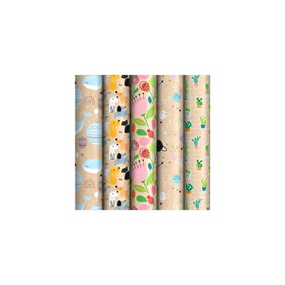 Бумага упаковочная крафт 70*100см MESHU "Fun mood" 70г/м2 ассорти 5диз ПБК100м_32884/Россия