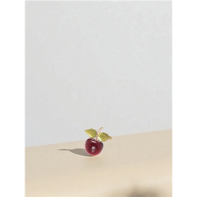 Брошь «Вишня» с листочками, красно-зелёная в золоте