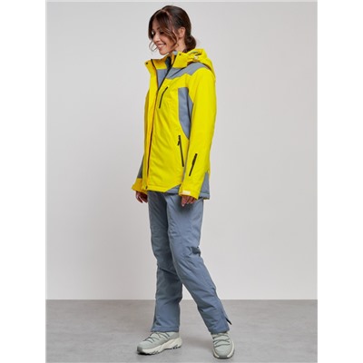 Горнолыжный костюм женский зимний желтого цвета 03310J