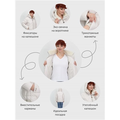 Куртка зимняя женская из овчина стильная и модная бежевого цвета 7309B