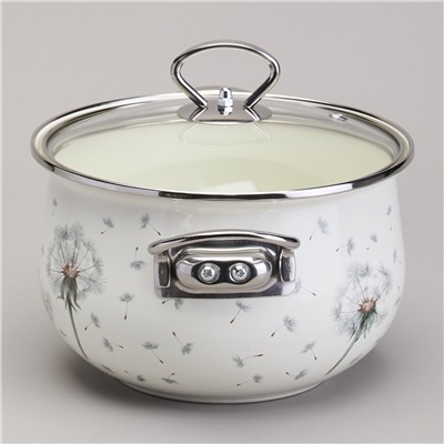 КАСТРЮЛЯ AGNESS ЭМАЛИРОВАННАЯ СО СТЕКЛЯННОЙ КРЫШКОЙ СЕРИЯ "DANDELION", 2,8 Л ДИА. 20СМ