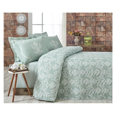 1 сп. Стеганое Покрывало Двустороннее 160x220 см. с Наволочкой 50x70 см. Pure SuYeşili