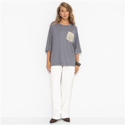 Футболка с декором из пайеток, Красиво живу (серая)