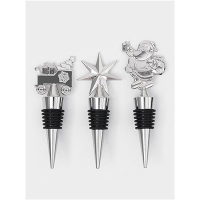 Набор пробок для бутылок Доляна «Новогодний», 3 шт., серебристый