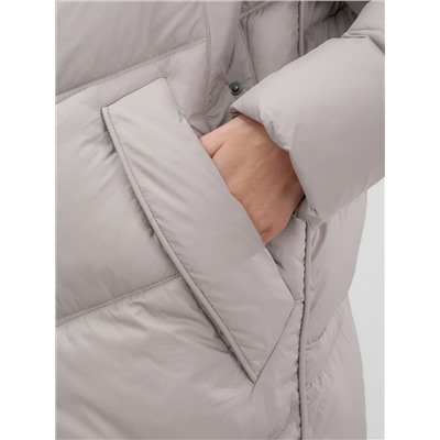 Пальто зимнее утепленное с мехом и капюшоном тренд светло-коричневого цвета 7745SK