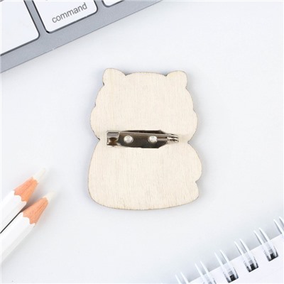 Значок деревянный «Котик», 3,2 х 4 см