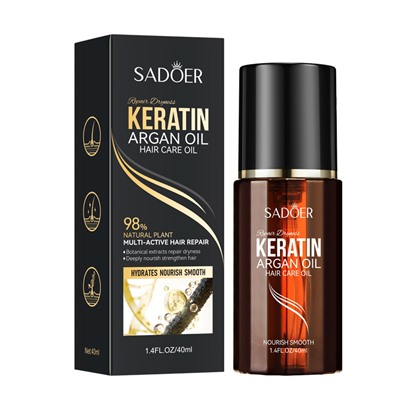 Аргановое масло для волос с кератином для уходо за сухими волосами SADOER Repair Dryness Keratin Argan oil Hair care oil, 40мл
