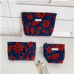 Retro capacious cosmetic bag, small clutch bag, organizer bag for traveling, pencil case, new collection, flowered