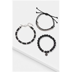 Bransoletki męskie z kamieniem naturalnym (3-pack) kolor czarny