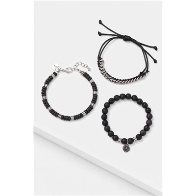 Bransoletki męskie z kamieniem naturalnym (3-pack) kolor czarny