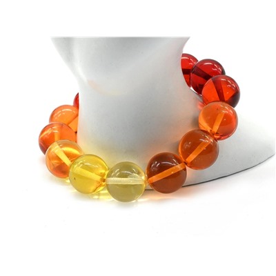 Браслет из янтаря шарик 14мм радуга лимонно-вишневый