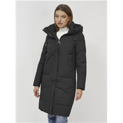 Куртка зимняя женская с капюшоном удлиненная стеганная черного цвета 9650Ch