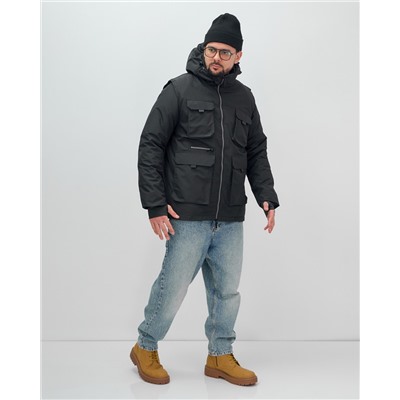 Куртка - жилетка трансформер 2 в 1 мужская зимняя черного цвета 2409Ch