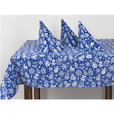 20с-6ЯК Комп-кт Скатерть 150*120+ 4 салфетки "Новогодние игрушки" цв. синий