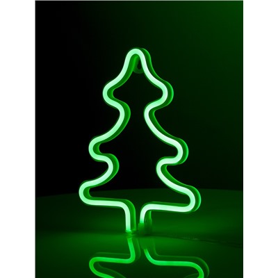 Неоновая вывеска «Ёлка» 20 × 25 см, батарейки ААх3 (не в комплекте), USB, свечение зелёное
