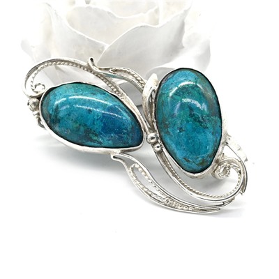 Брошь из хризоколлы в посеребрении 59*35мм.