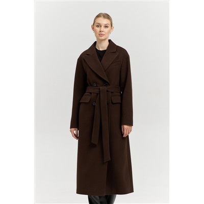 Пальто женское демисезонное 26102 (шоколад/рубчик)