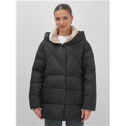 Куртка женская зимняя с капюшоном большого размера черного цвета 1170Ch