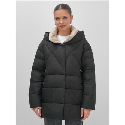 Куртка женская зимняя с капюшоном большого размера черного цвета 1170Ch