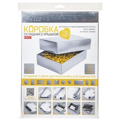 Коробка картонная складная 250х180х65 ПРЯМОУГОЛЬНИК METALLIC Серебро Хатбер Ккс_03426/20/Россия