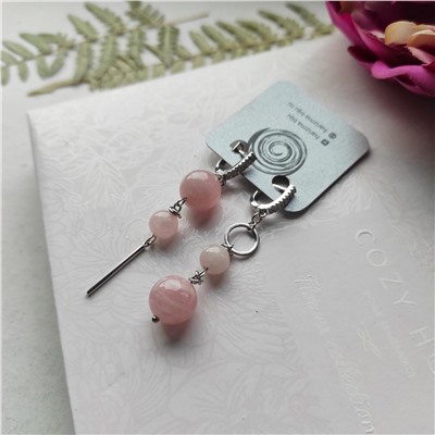 Серьги розовый кварц асимметричные