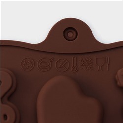 Форма для шоколада Доляна «Музыкальные инструменты», силикон, 21.5×10.5 см, 14 ячеек, коричневая