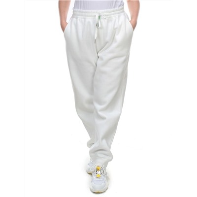 M061 WHITE Брюки спортивные женские на флисе (100% хлопок) 7986